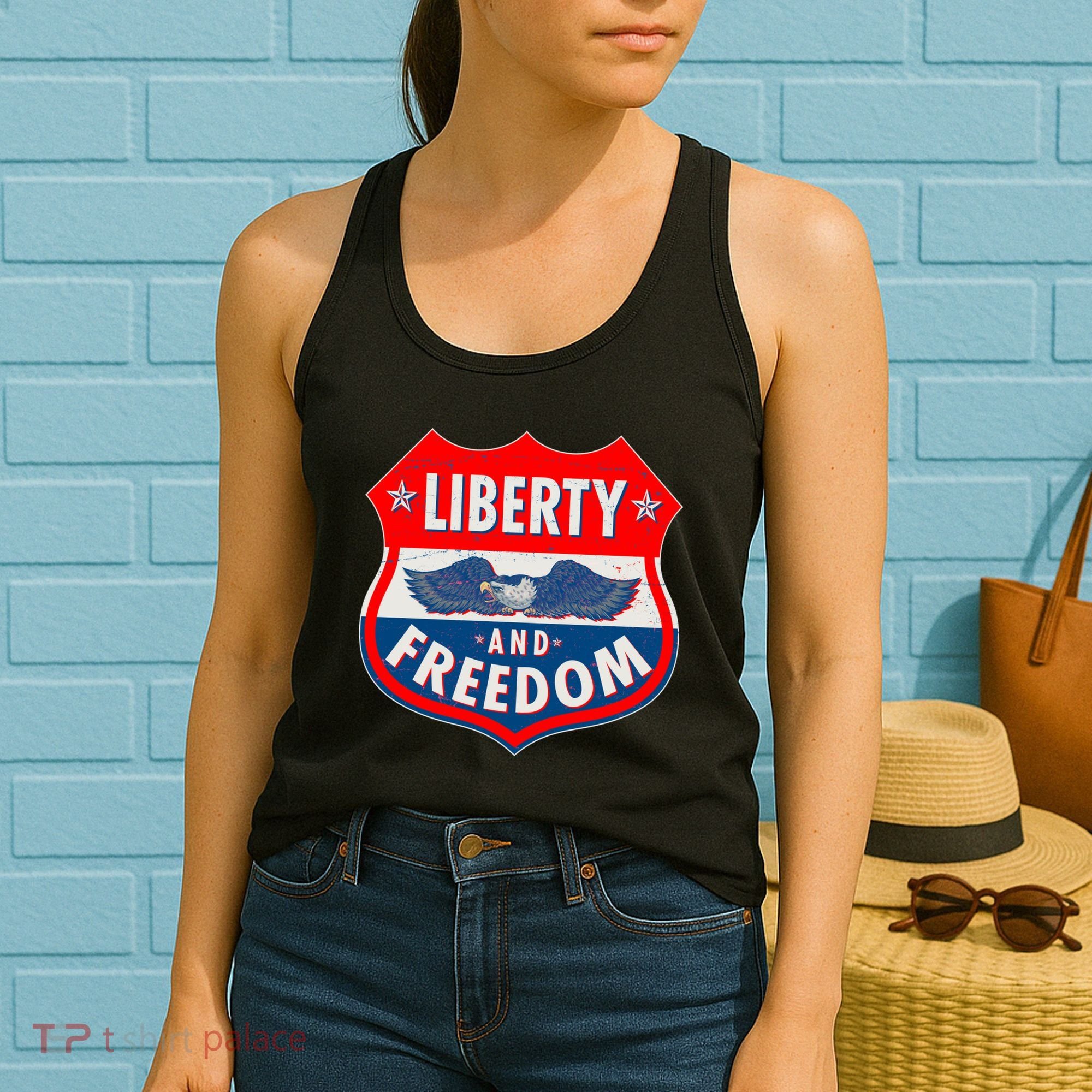 Liberty And Freedom US Eagle Road Sign Women's Tank Top