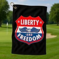 Liberty And Freedom US Eagle Road Sign Golf Towel thumb 1
