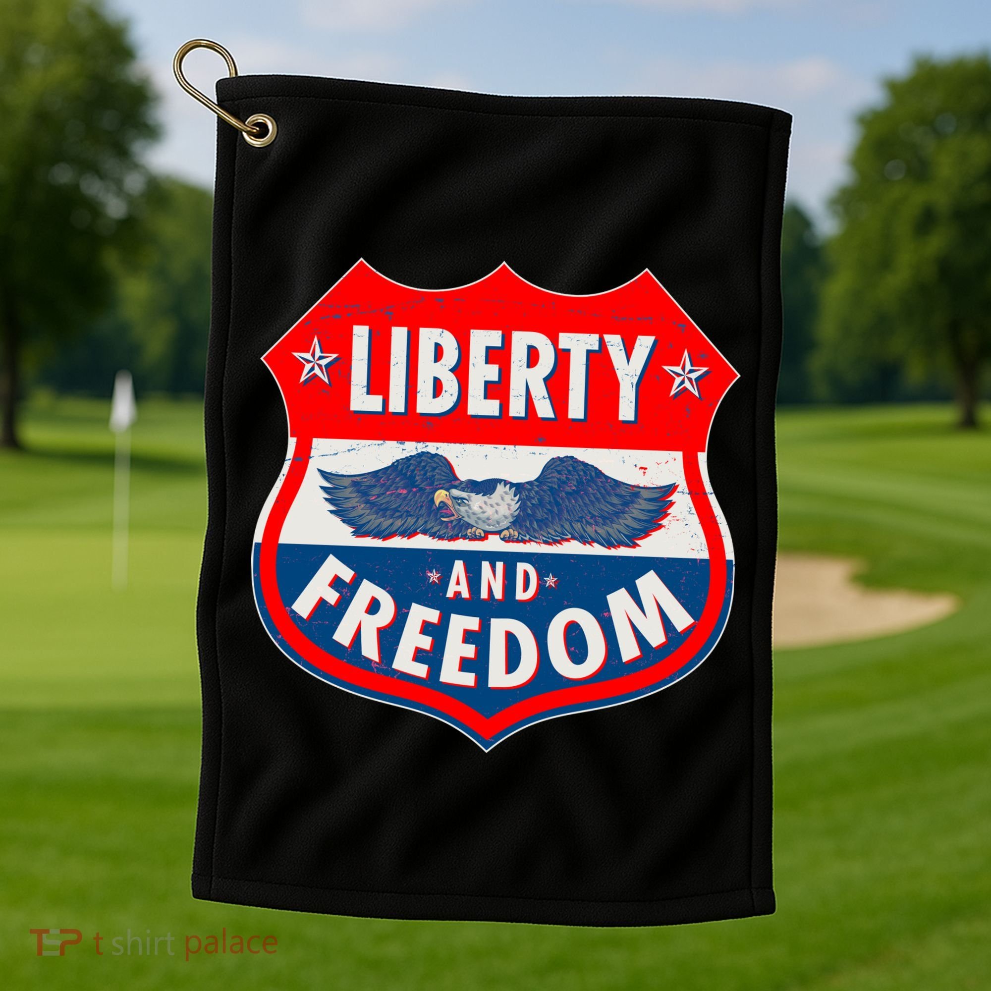 Liberty And Freedom US Eagle Road Sign Golf Towel