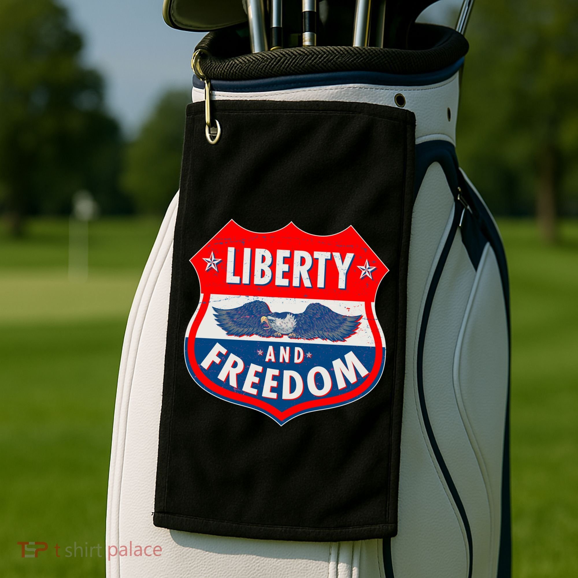 Liberty And Freedom US Eagle Road Sign Golf Towel