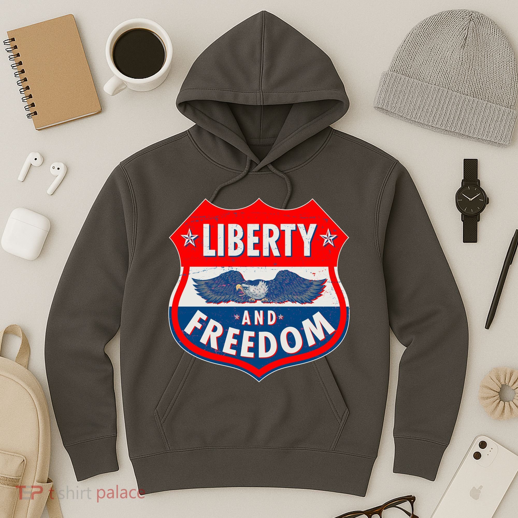 Liberty And Freedom US Eagle Road Sign Hoodie