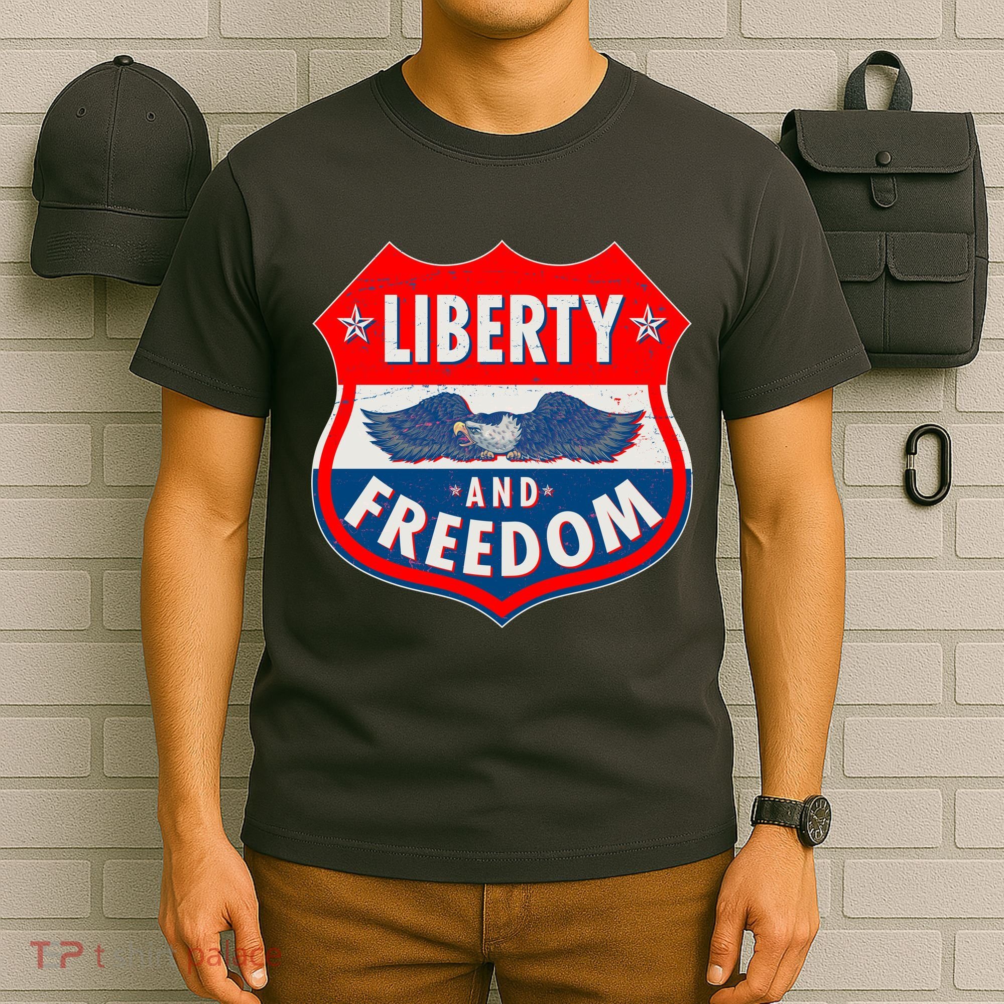 Liberty And Freedom US Eagle Road Sign T-Shirt
