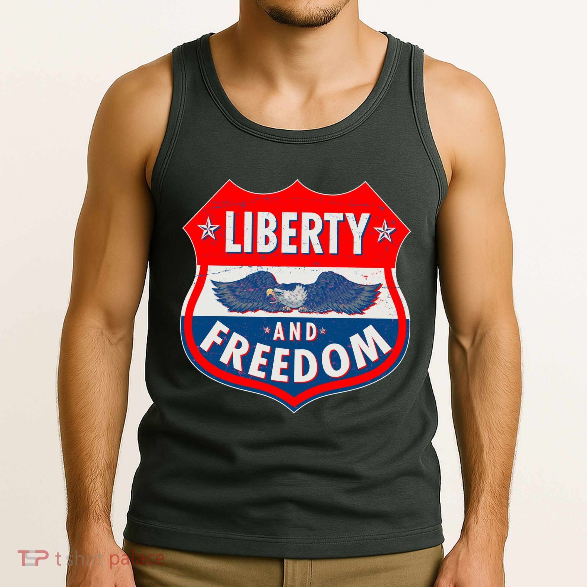 Liberty And Freedom US Eagle Road Sign Tank Top