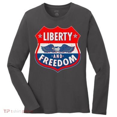 Liberty And Freedom US Eagle Road Sign Women's Long Sleeve Shirt