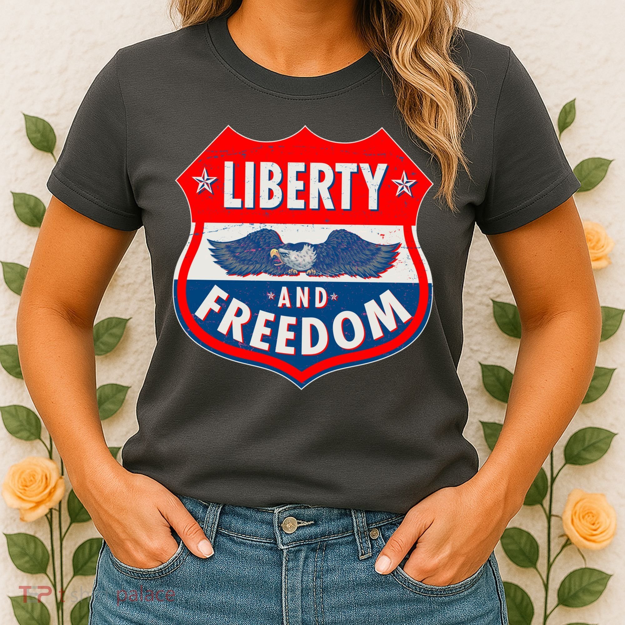 Liberty And Freedom US Eagle Road Sign Women's T-Shirt