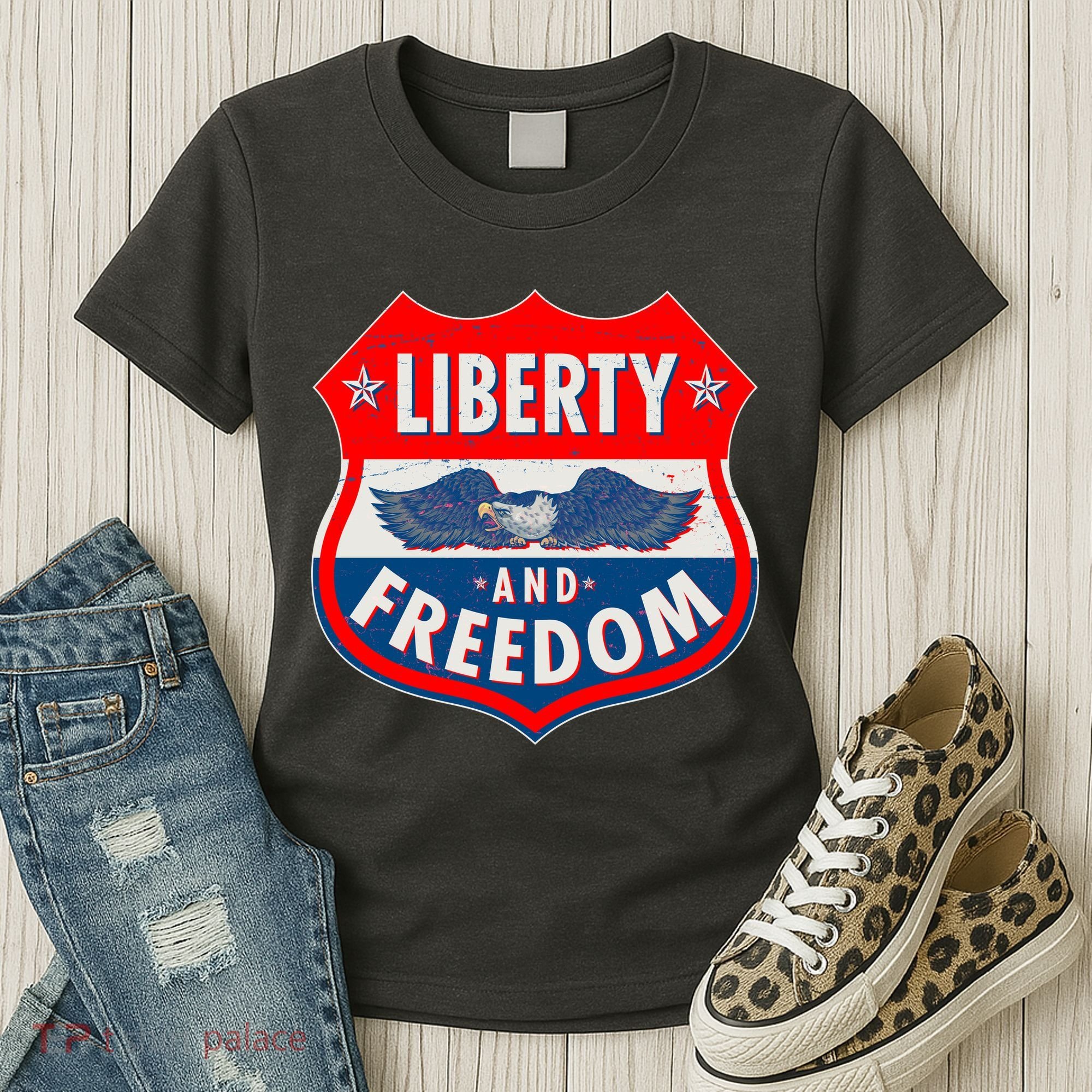 Liberty And Freedom US Eagle Road Sign Women's T-Shirt