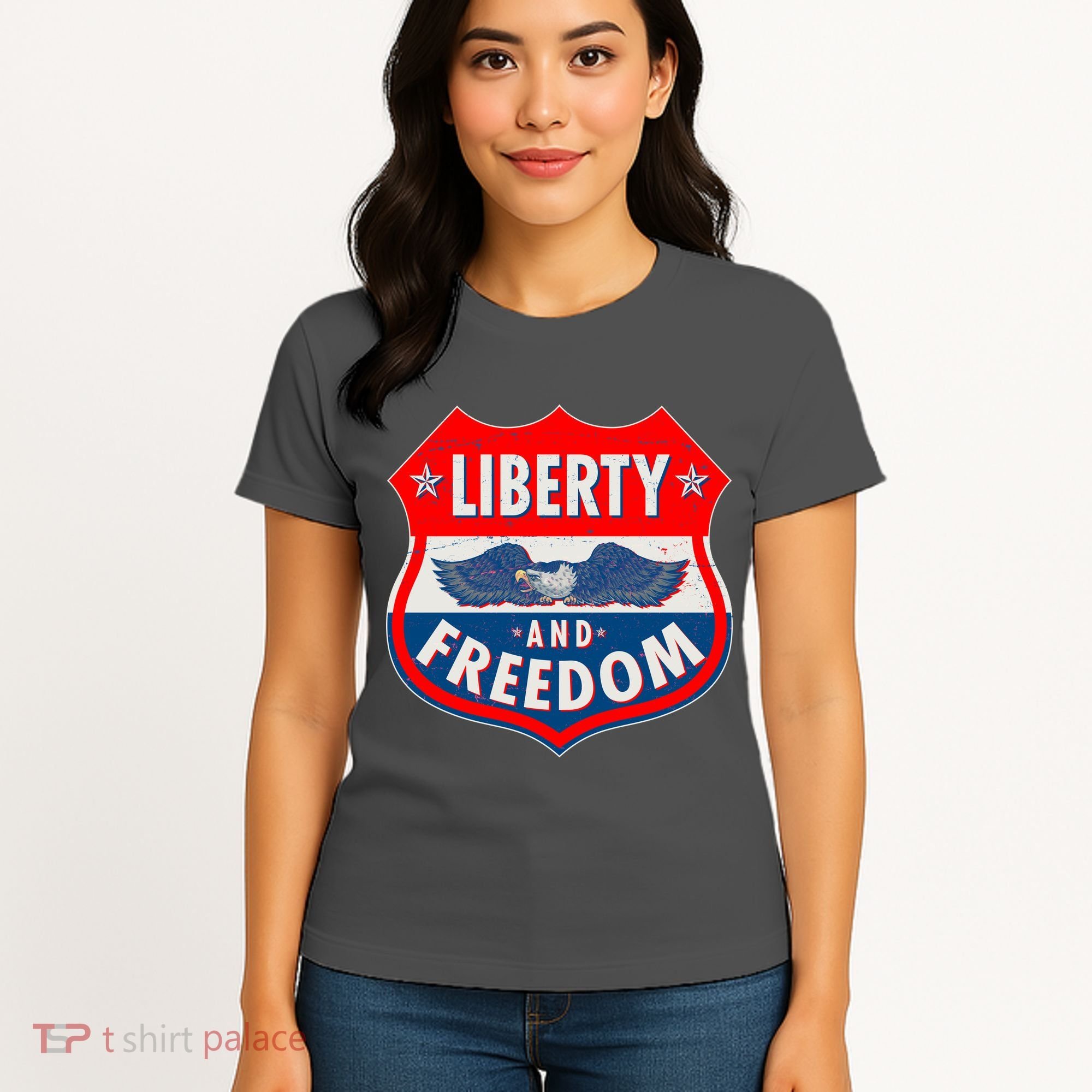 Liberty And Freedom US Eagle Road Sign Women's T-Shirt