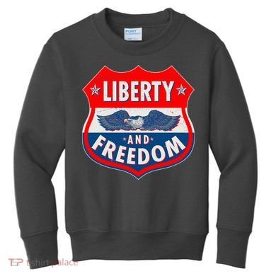 Liberty And Freedom US Eagle Road Sign Kids Sweatshirt