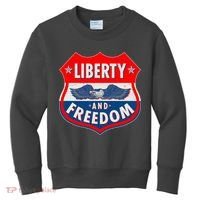 Liberty And Freedom US Eagle Road Sign Kids Sweatshirt thumb 0