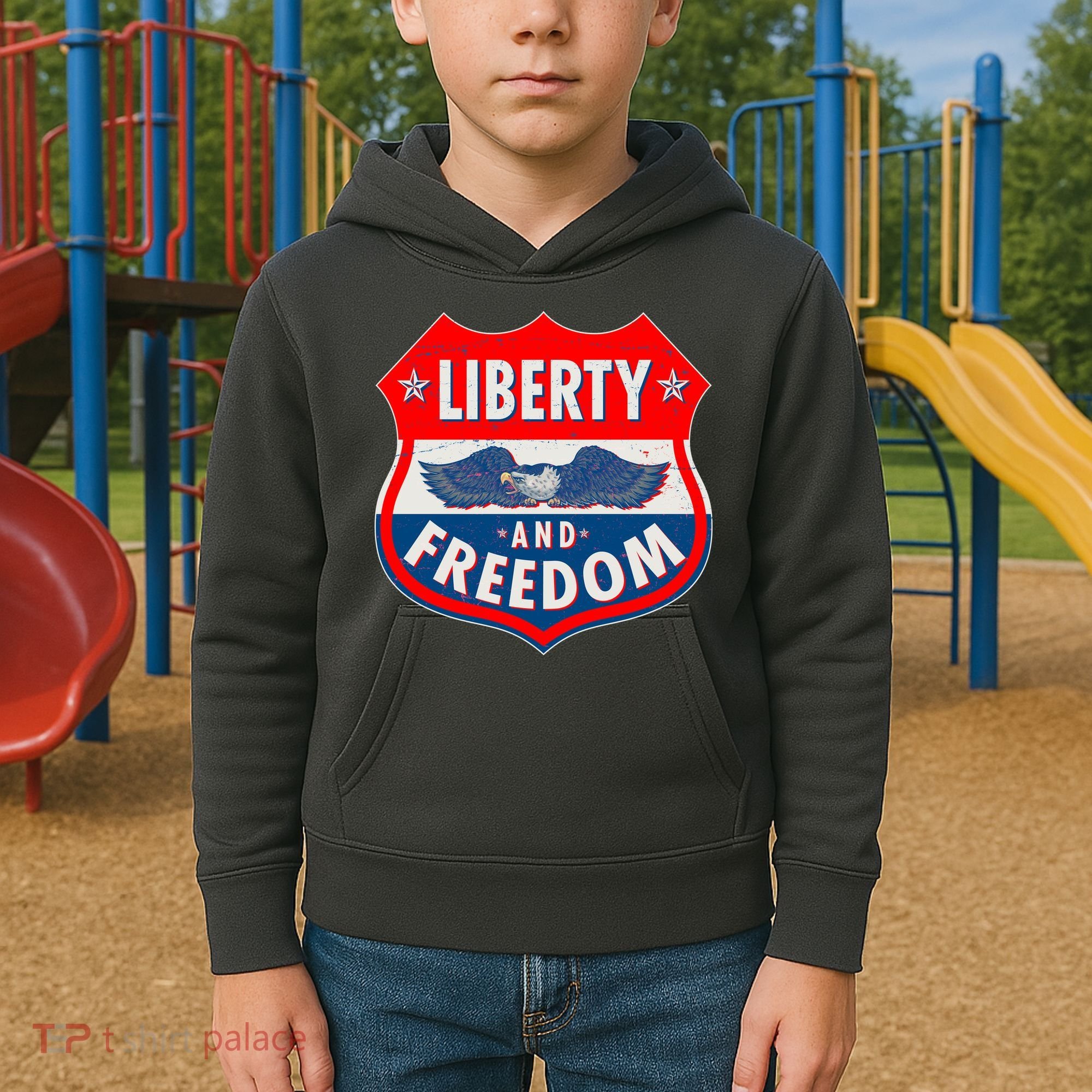 Liberty And Freedom US Eagle Road Sign Kids Hoodie