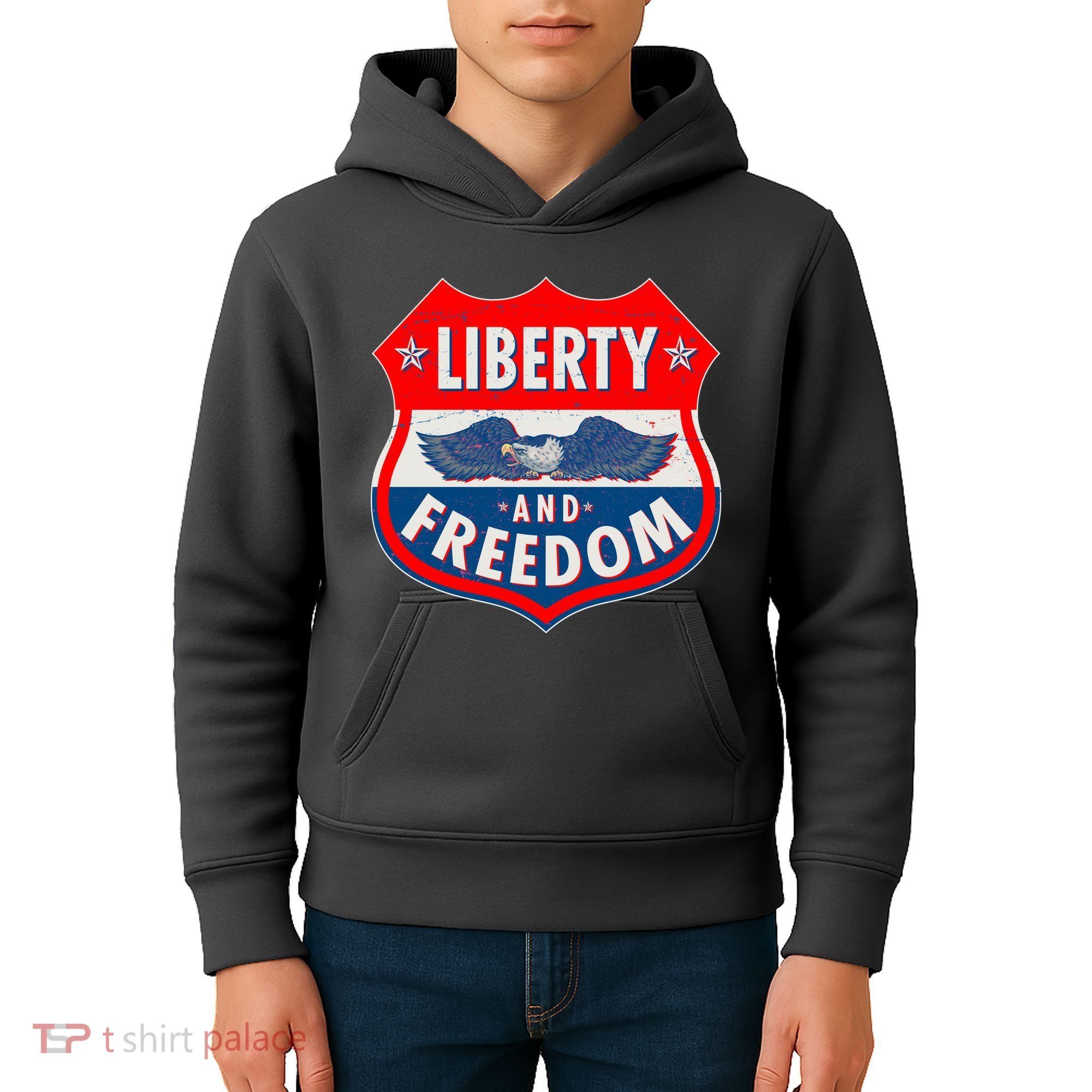 Liberty And Freedom US Eagle Road Sign Kids Hoodie