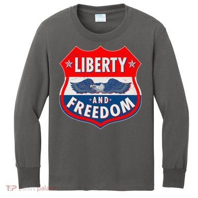 Liberty And Freedom US Eagle Road Sign Kids Long Sleeve Shirt