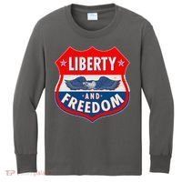 Liberty And Freedom US Eagle Road Sign Kids Long Sleeve Shirt thumb 0