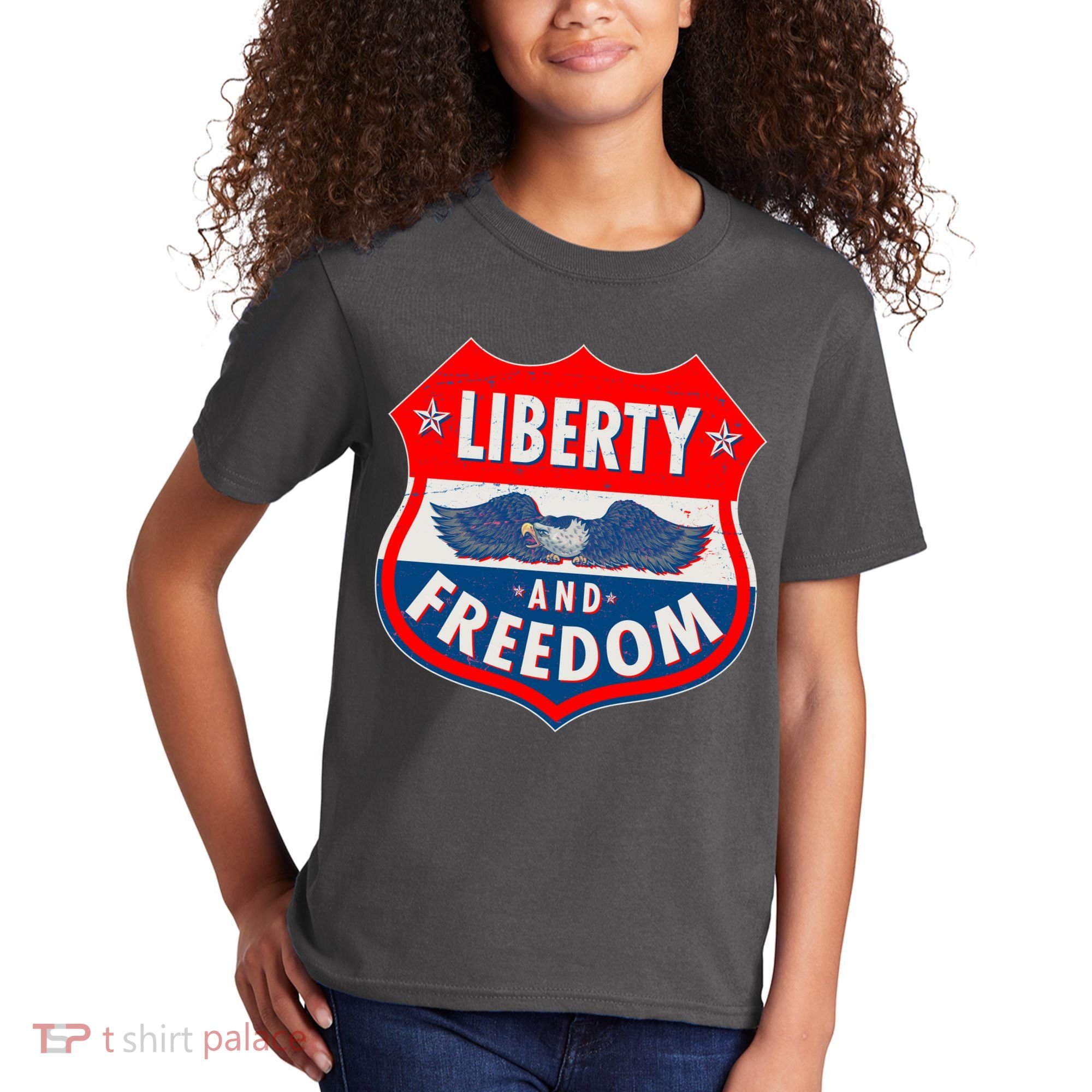 Liberty And Freedom US Eagle Road Sign Kids T-Shirt