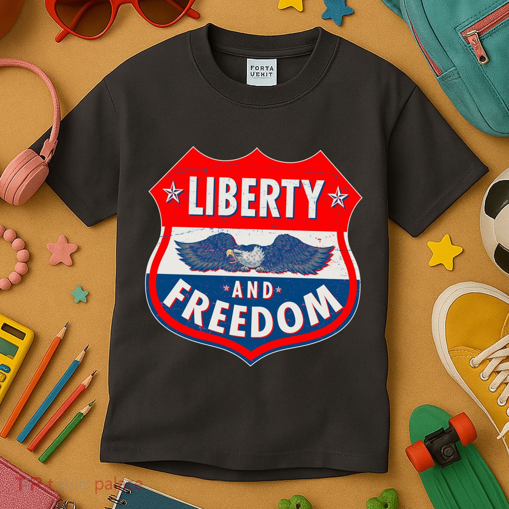 Liberty And Freedom US Eagle Road Sign Kids T-Shirt