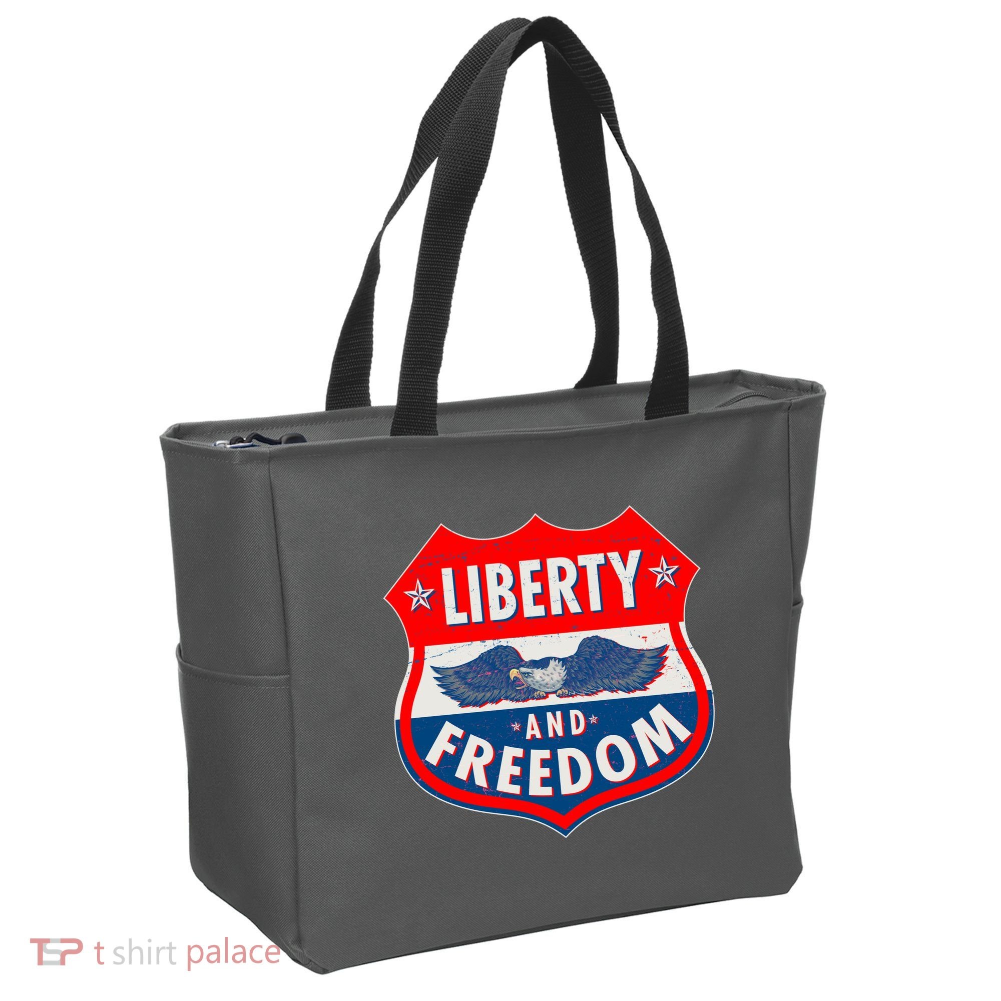Liberty And Freedom US Eagle Road Sign Tote Bag