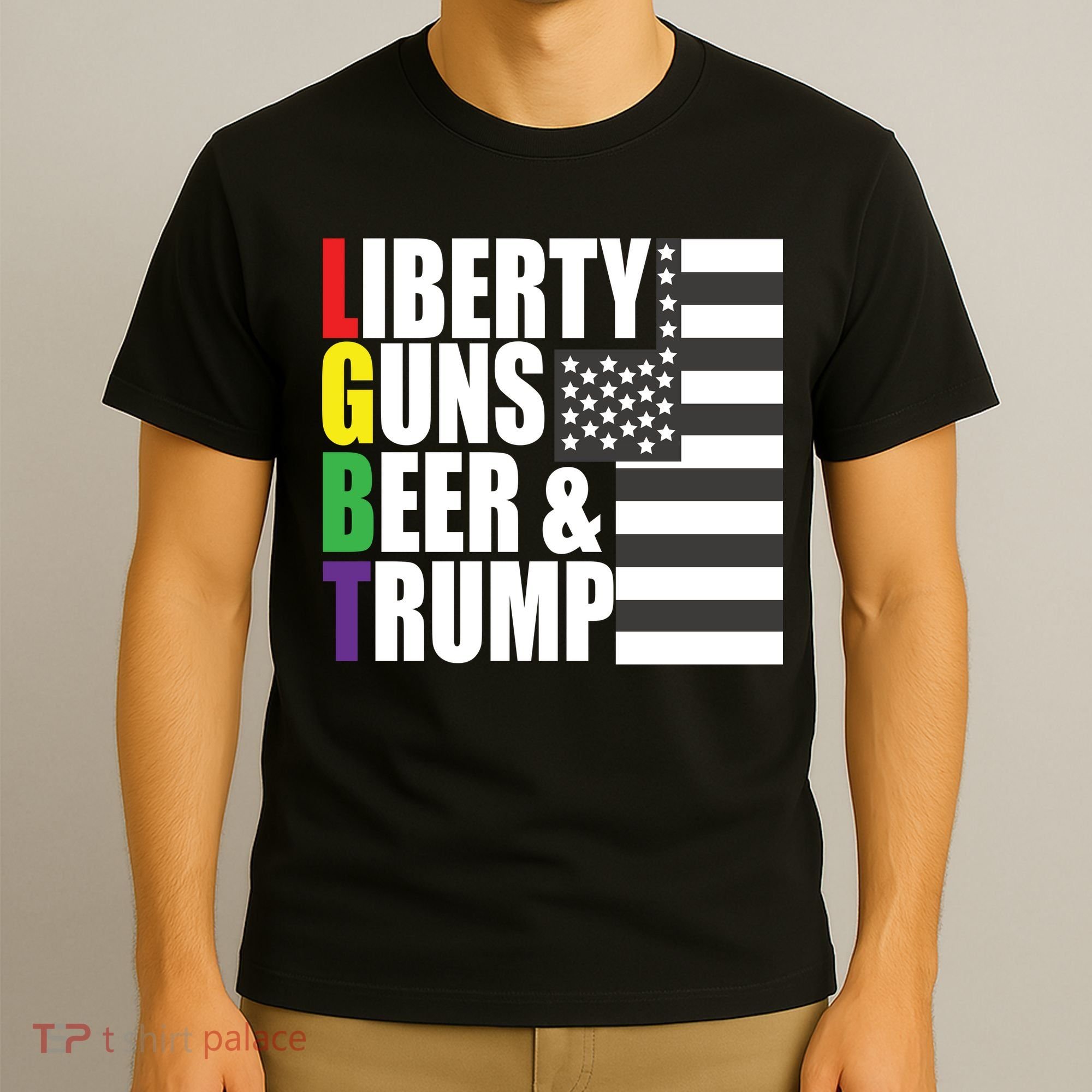 Liberty Guns Beer Trump LGBT Flag T-Shirt