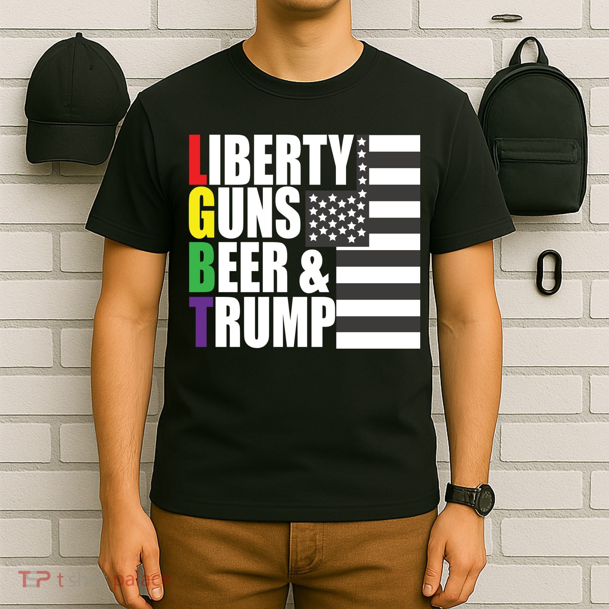 Liberty Guns Beer Trump LGBT Flag T-Shirt