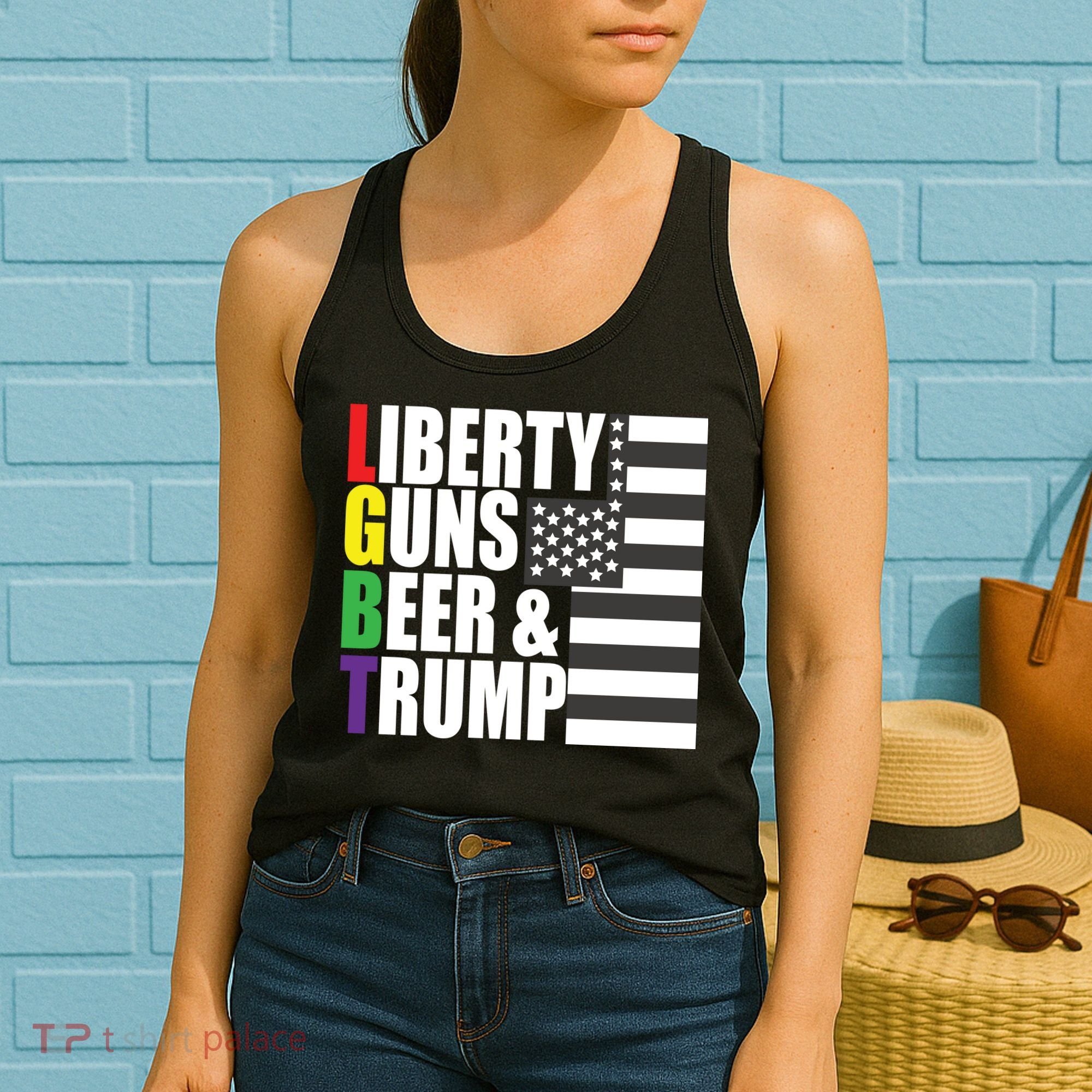 Liberty Guns Beer Trump LGBT Flag Women's Tank Top