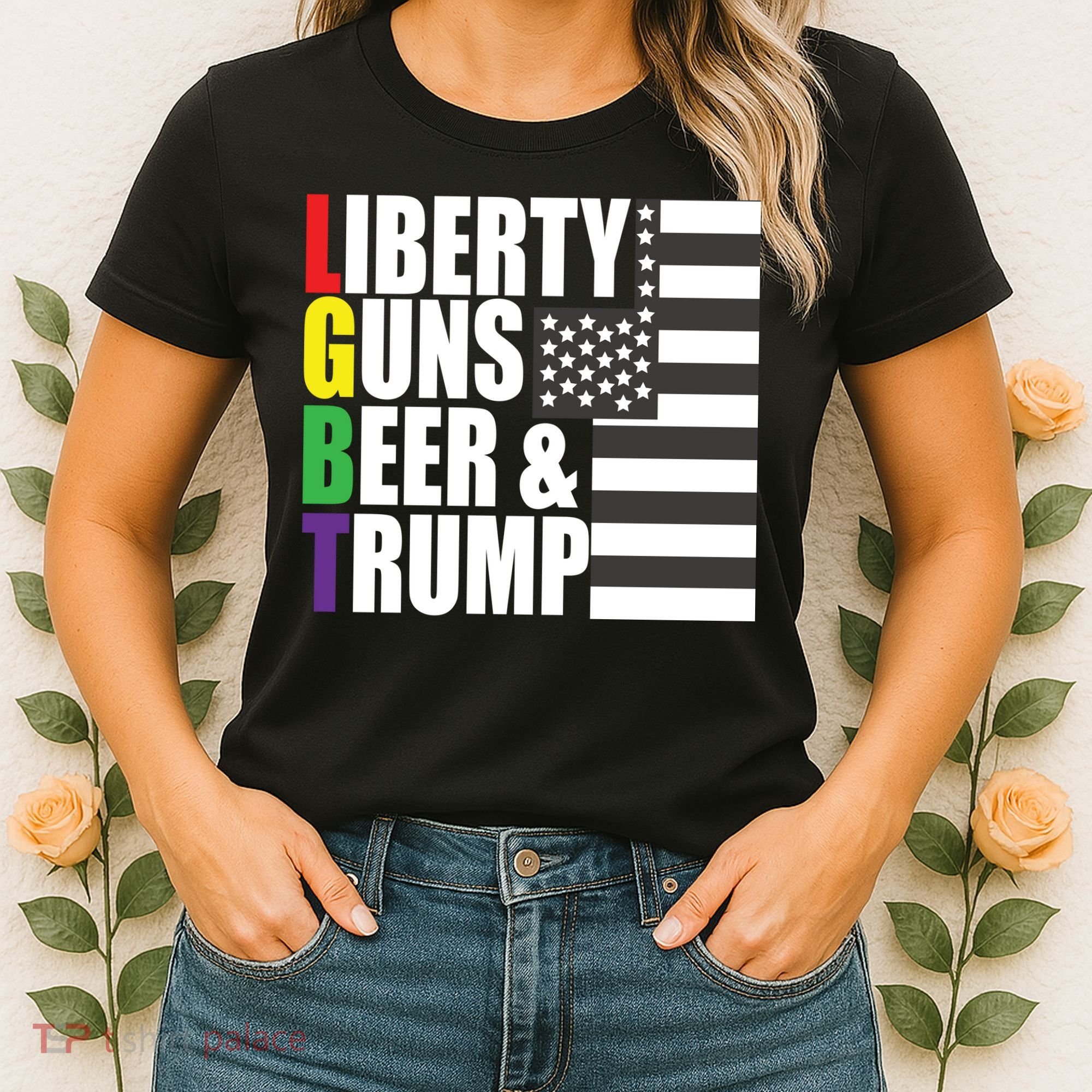 Liberty Guns Beer Trump LGBT Flag Women's T-Shirt