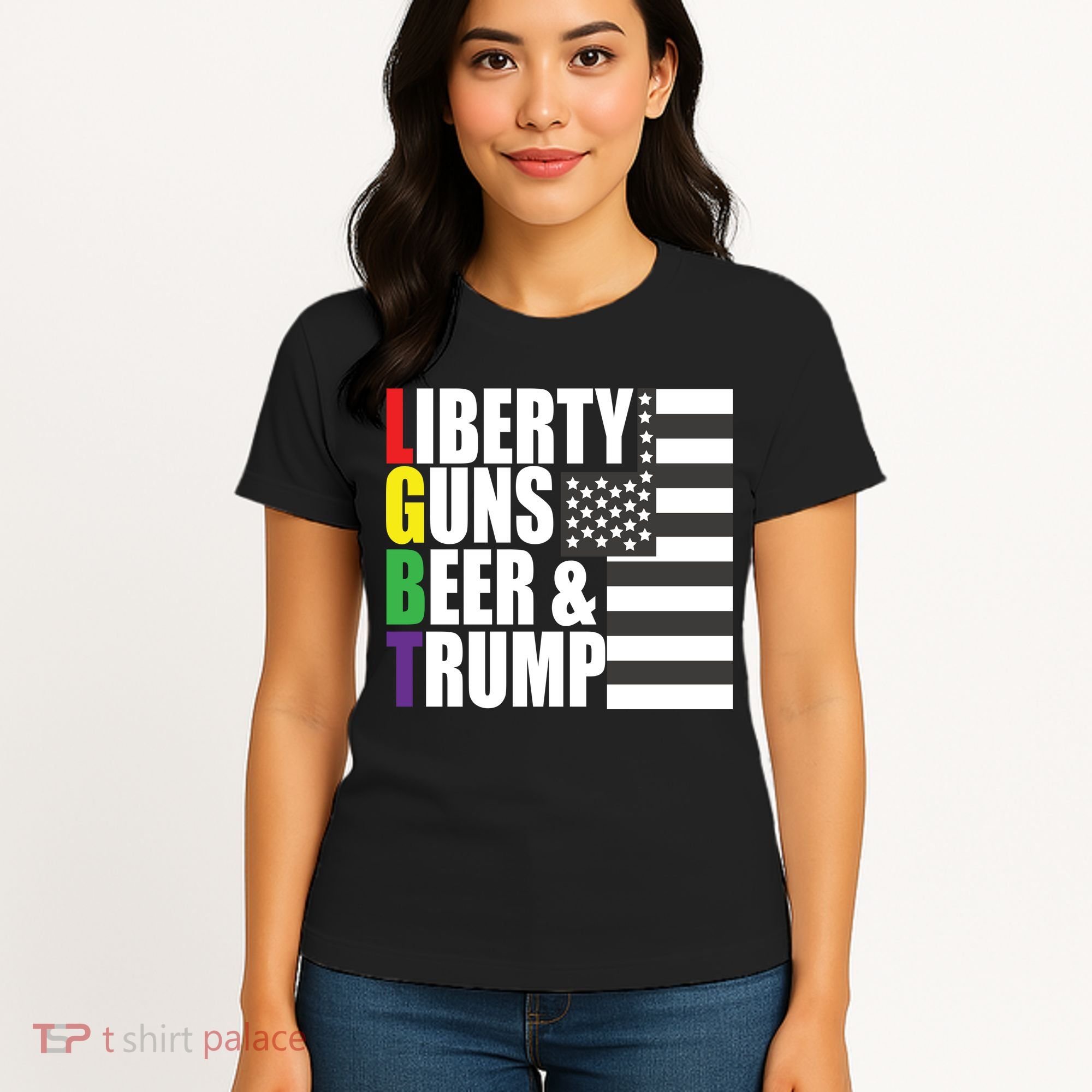 Liberty Guns Beer Trump LGBT Flag Women's T-Shirt