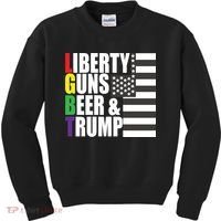 Liberty Guns Beer Trump LGBT Flag Kids Sweatshirt thumb 0