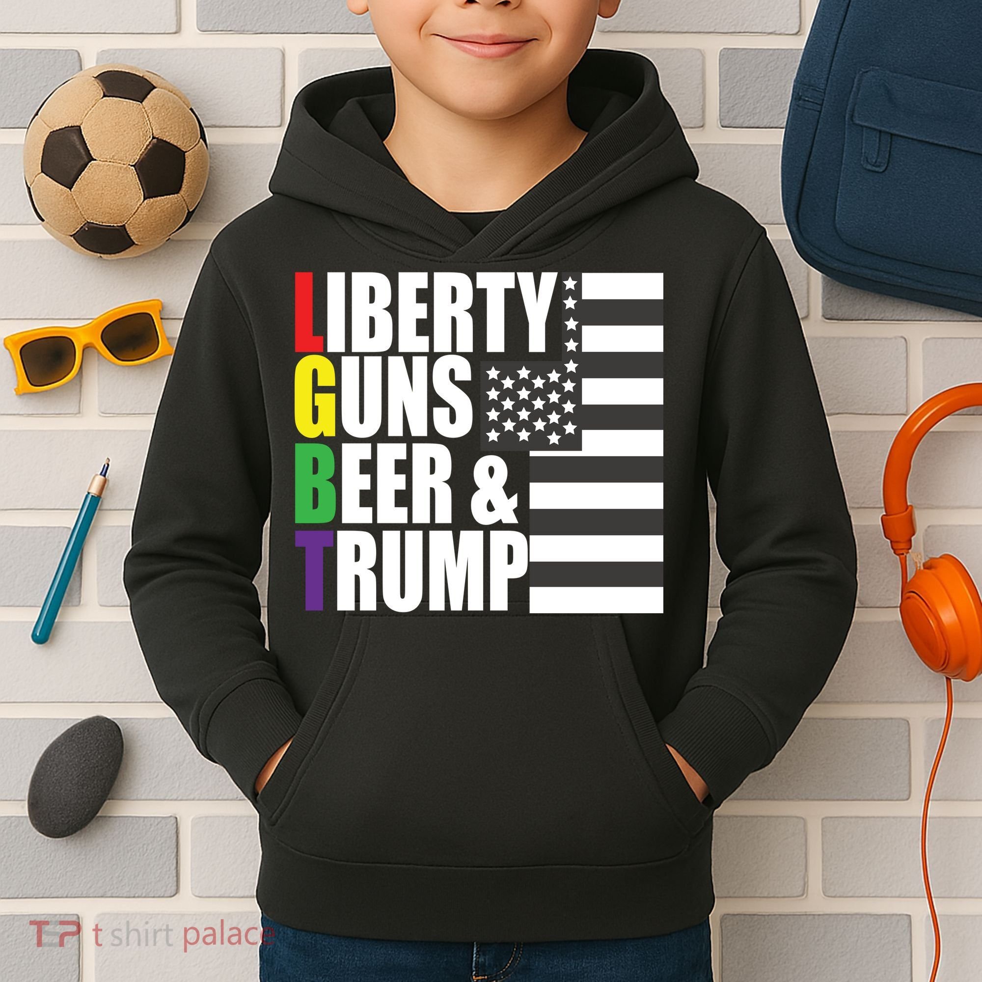 Liberty Guns Beer Trump LGBT Flag Kids Hoodie