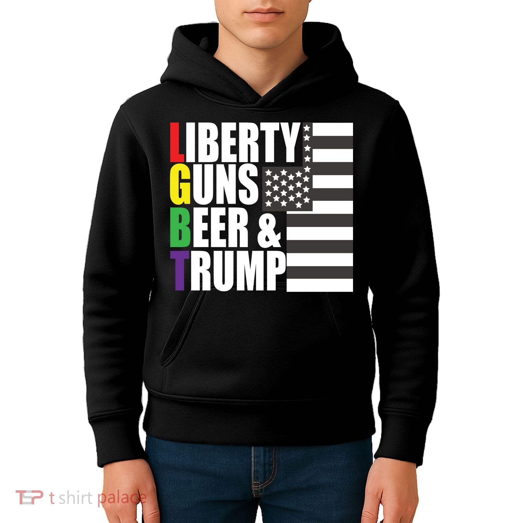 Liberty Guns Beer Trump LGBT Flag Kids Hoodie