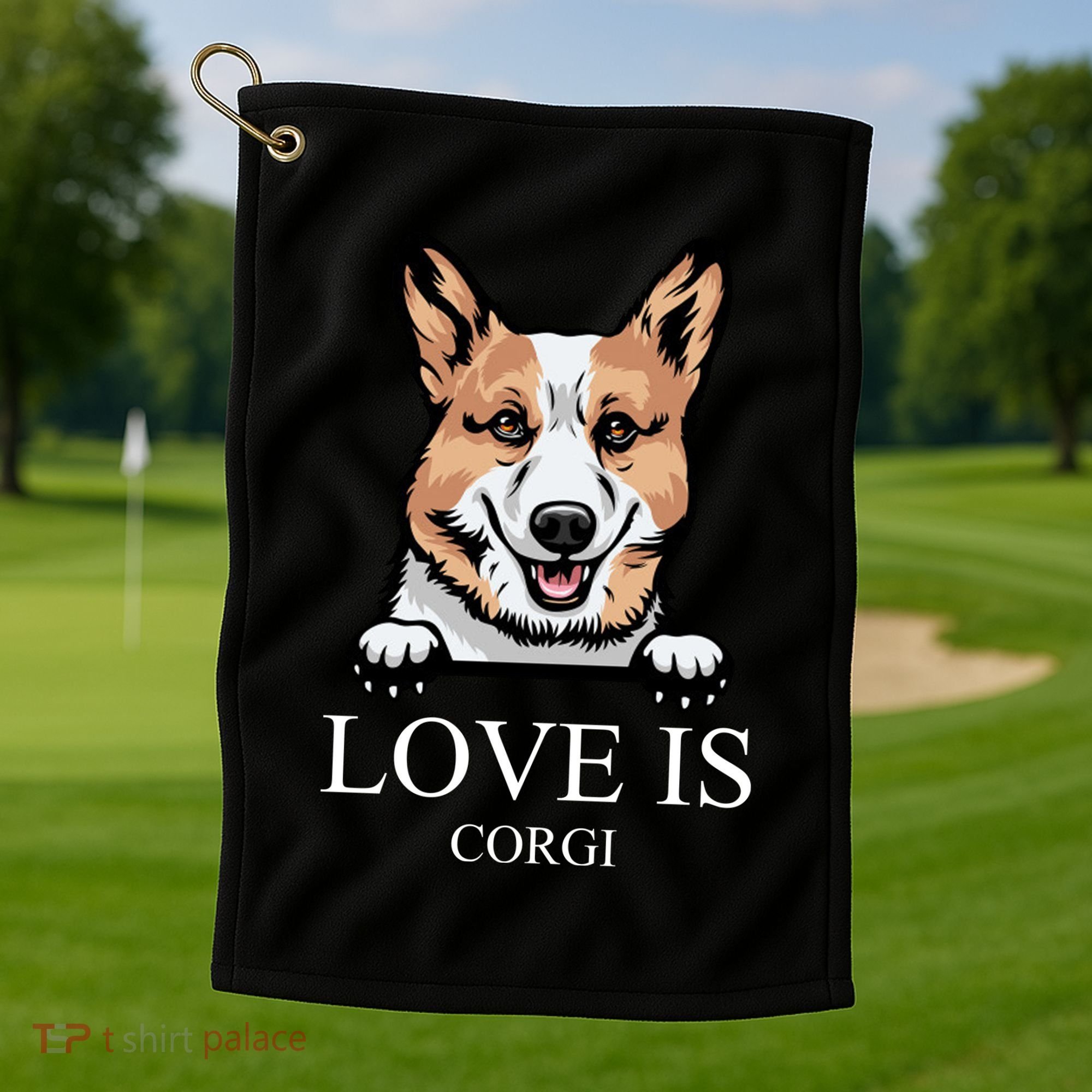 Love Is Corgi Dog Golf Towel