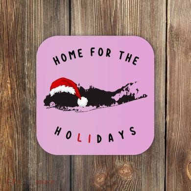 Long Island Christmas Long Island Map With Santa Hat Coaster