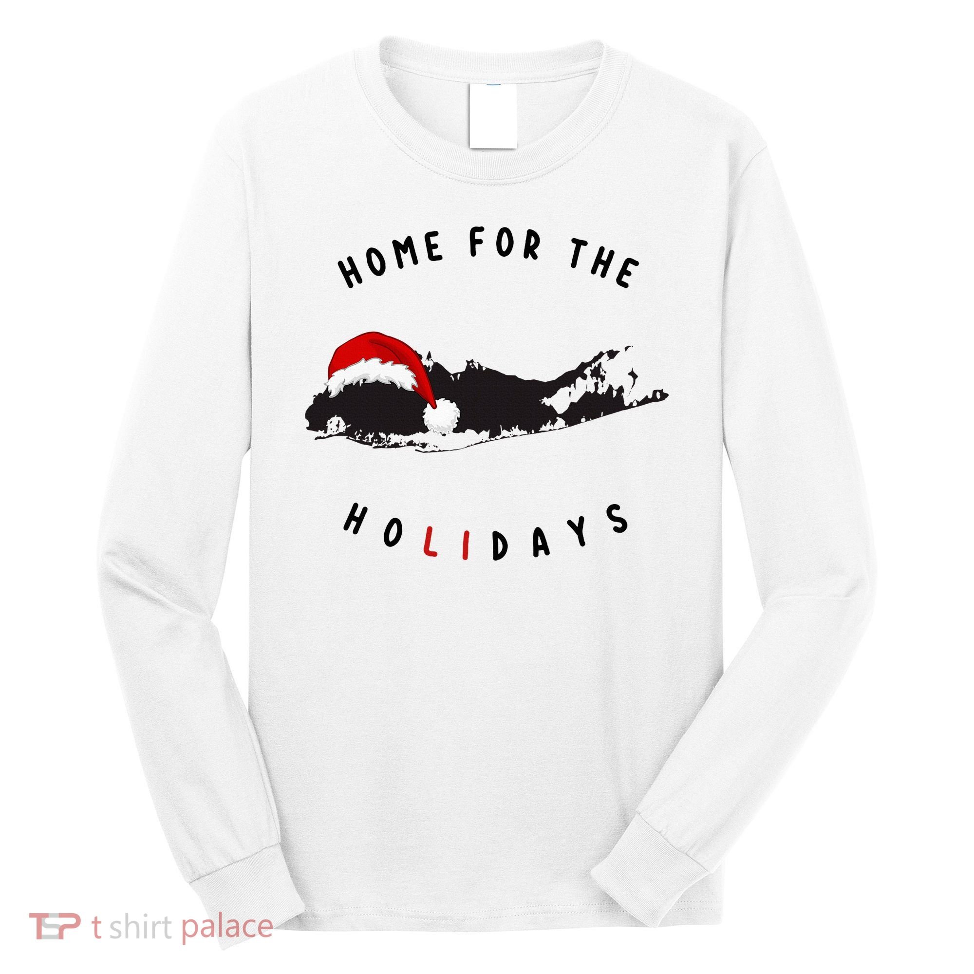 Long Island Christmas Long Island Map With Santa Hat Long Sleeve Shirt