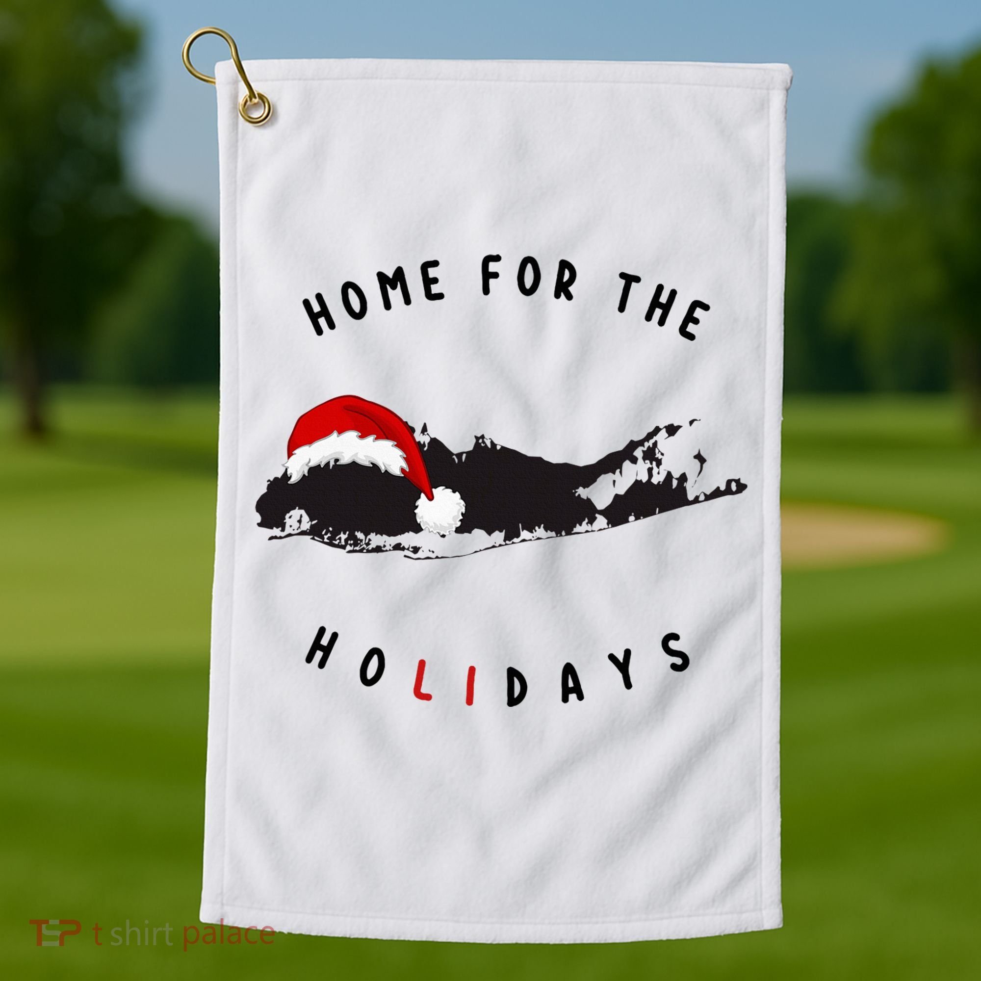 Long Island Christmas Long Island Map With Santa Hat Golf Towel
