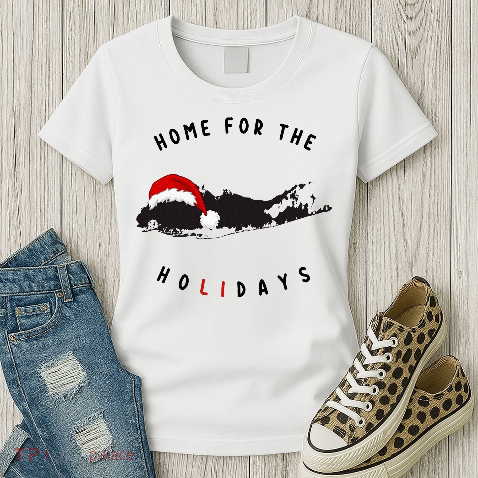 Long Island Christmas Long Island Map With Santa Hat Women's T-Shirt