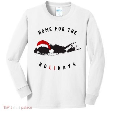 Long Island Christmas Long Island Map With Santa Hat Kids Long Sleeve Shirt