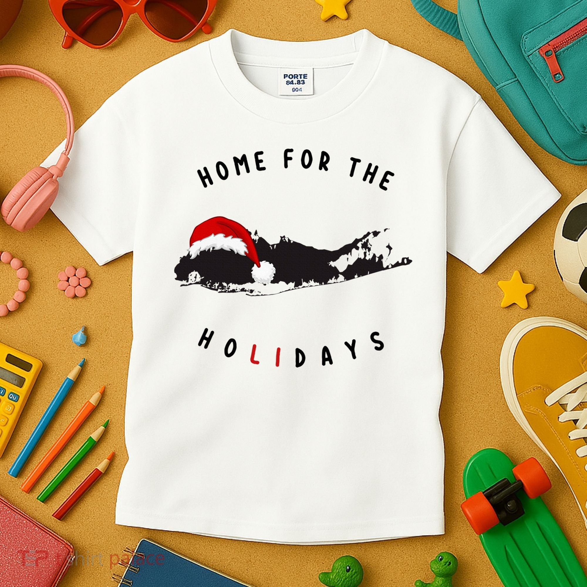 Long Island Christmas Long Island Map With Santa Hat Kids T-Shirt