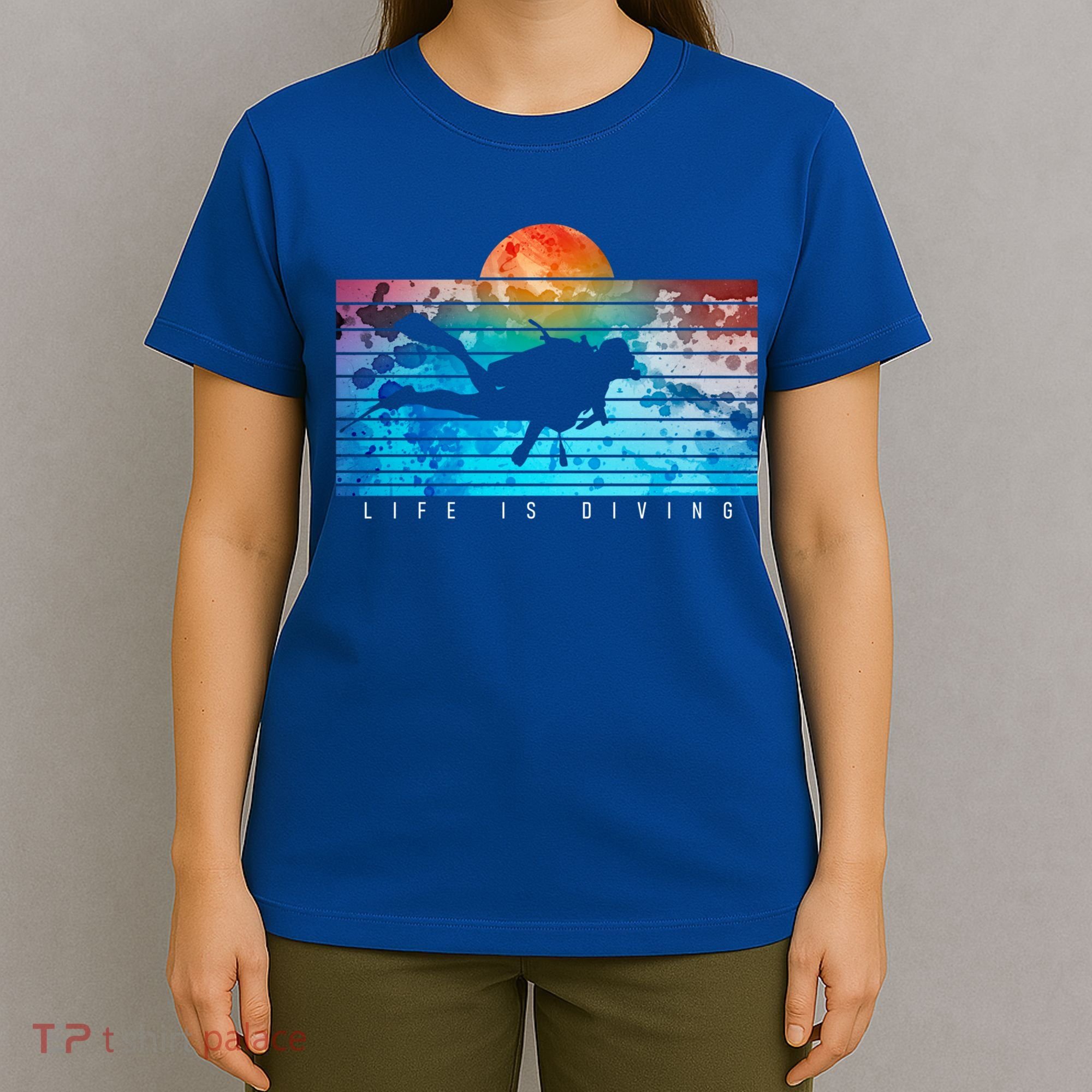 Life Is Diving Scuba Diver Snorkeling Retro Vintage Sunset Gift T-Shirt