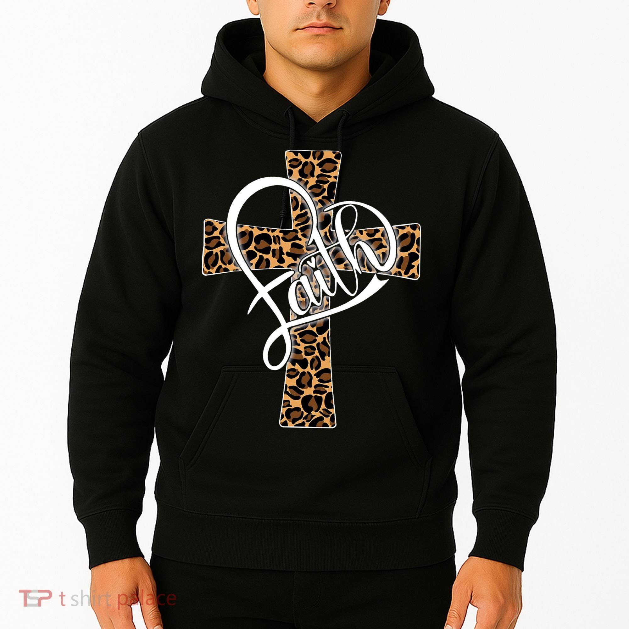 Love In Faith Tees Christian Religious Leopard Cheetah Cross Hoodie