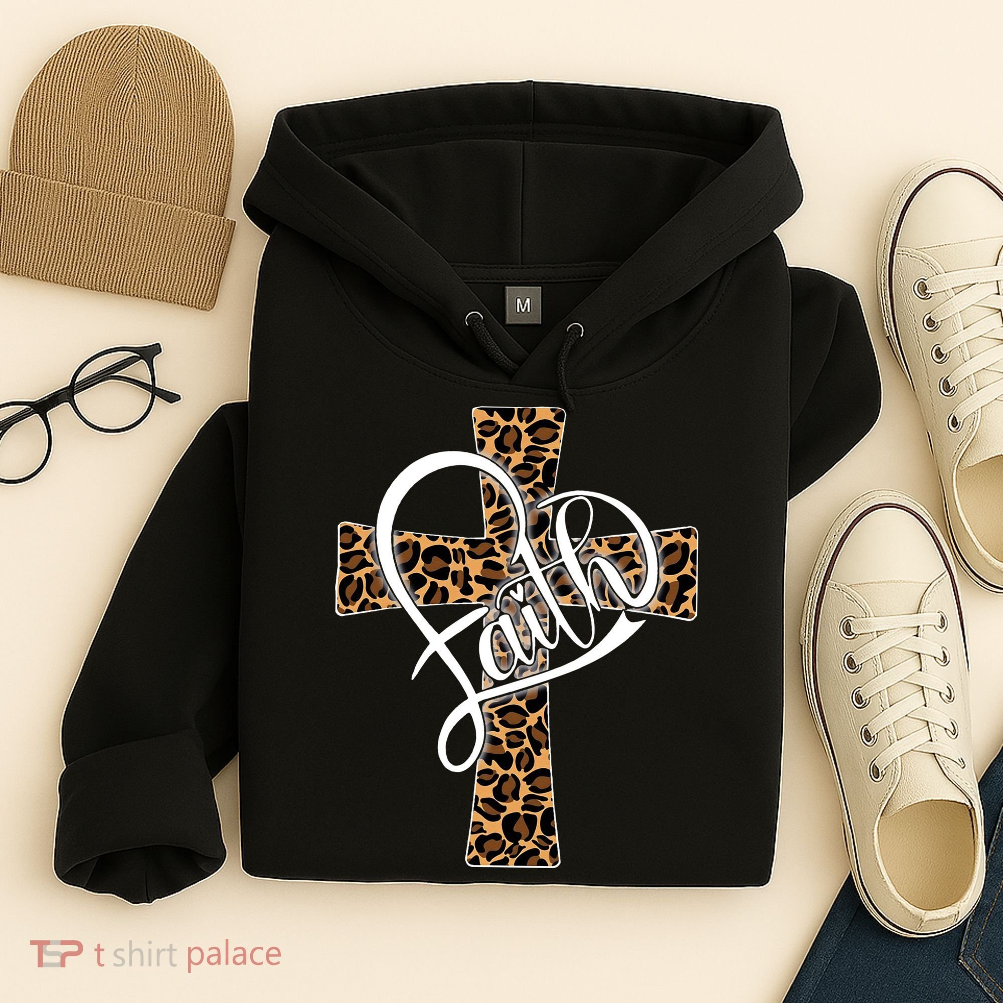 Love In Faith Tees Christian Religious Leopard Cheetah Cross Hoodie