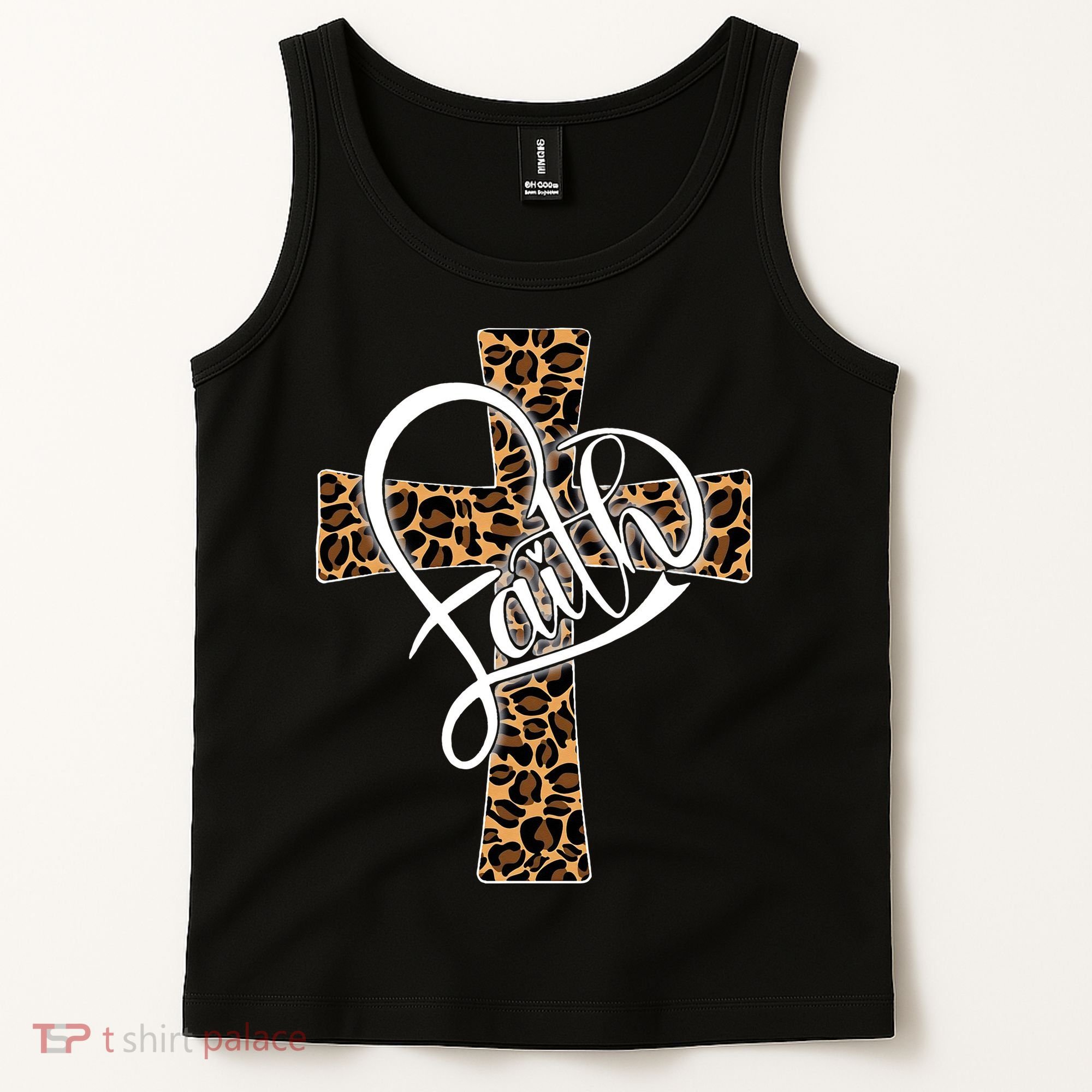 Love In Faith Tees Christian Religious Leopard Cheetah Cross Tank Top