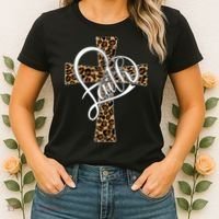 Love In Faith Tees Christian Religious Leopard Cheetah Cross Women's T-Shirt thumb 2