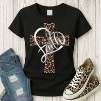 Love In Faith Tees Christian Religious Leopard Cheetah Cross Women's T-Shirt thumb 3