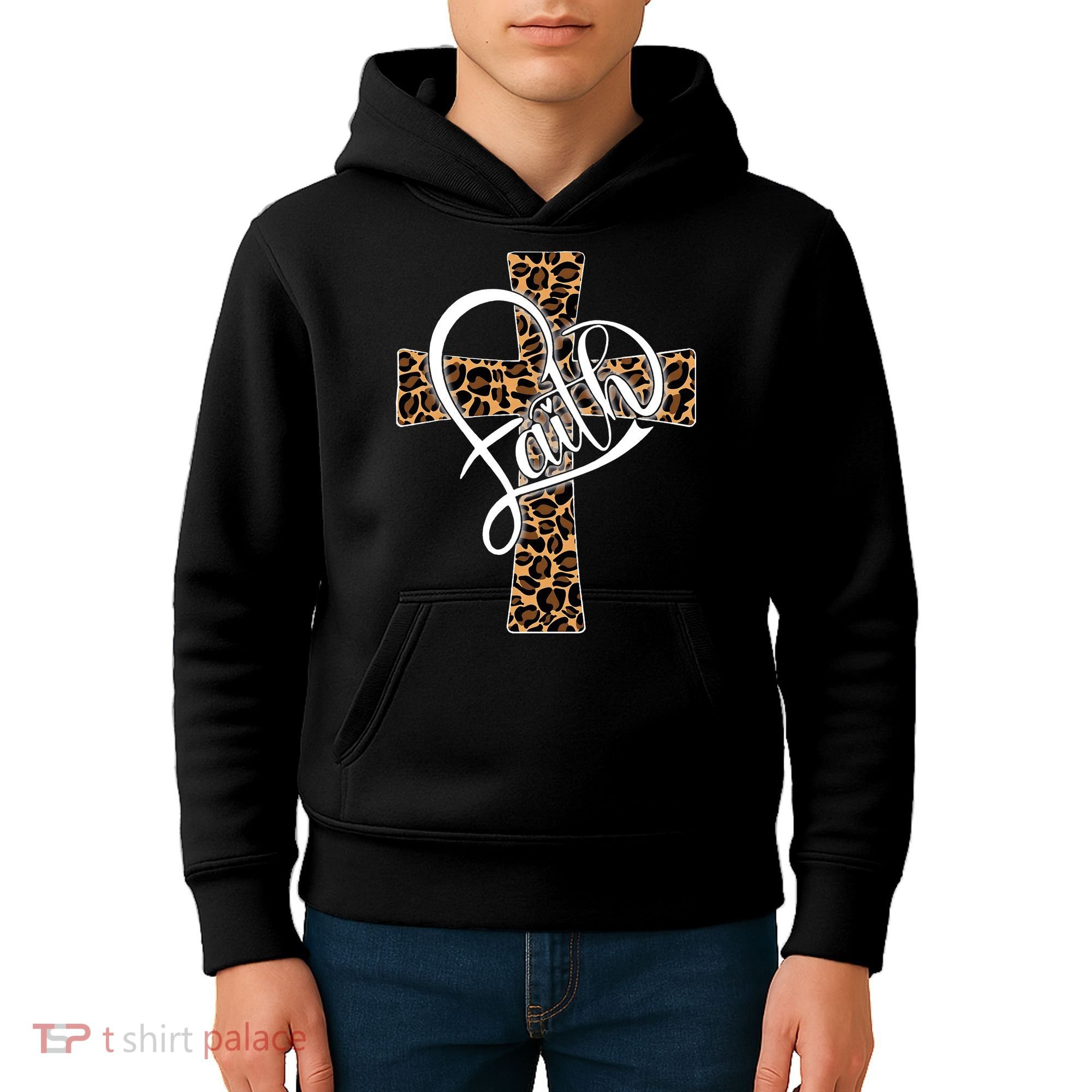 Love In Faith Tees Christian Religious Leopard Cheetah Cross Kids Hoodie