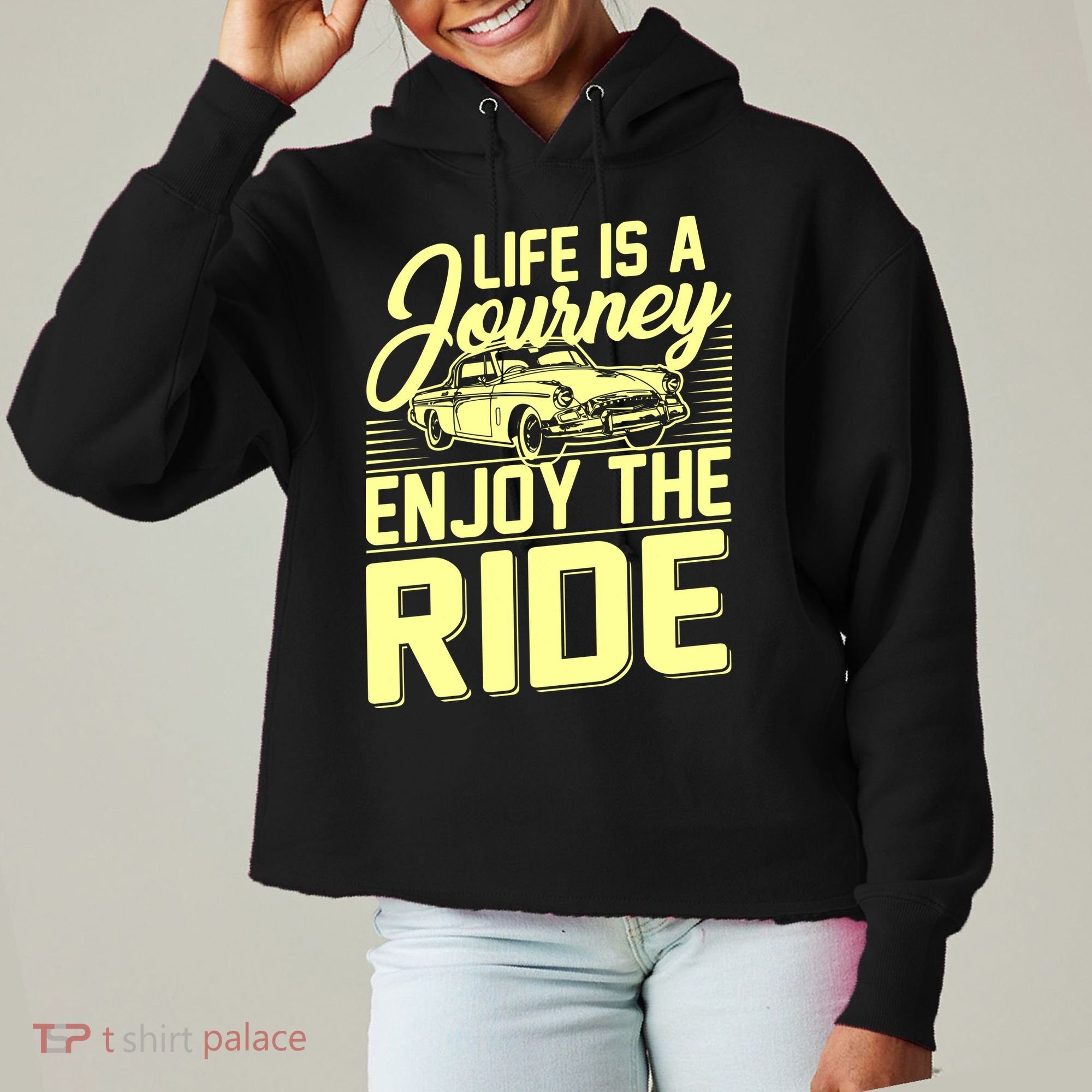 Life Is A Journey Enjoy The Ride Classic Car Ladies Heavyweight Boxy Pullover Hoodie
