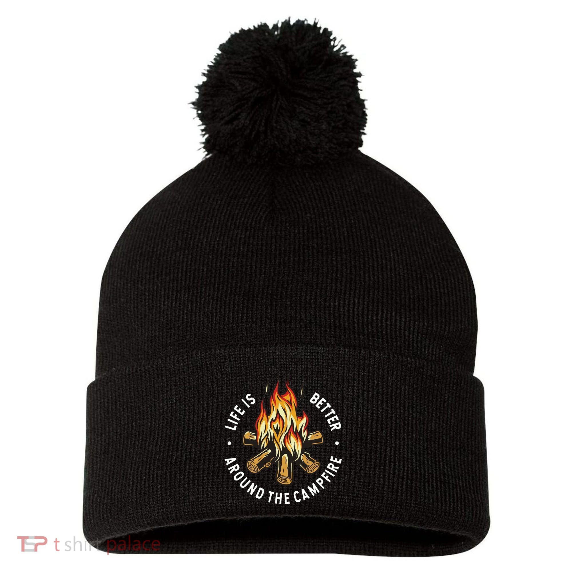 Life Is Better Around The Campfire Pom Pom 12in Knit Beanie