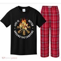 Life Is Better Around The Campfire Kids Plaid Pajama Set thumb 0