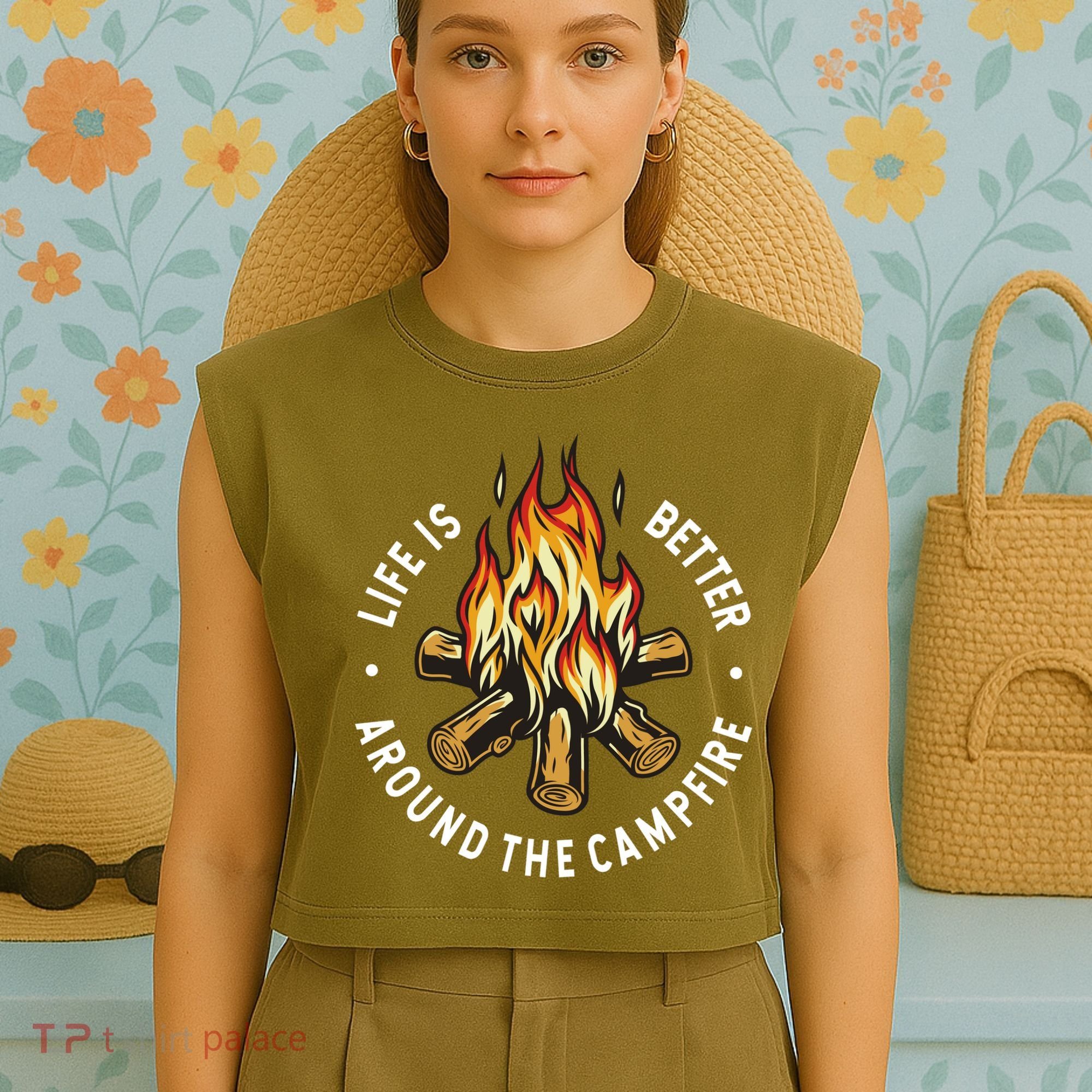 Life Is Better Around The Campfire Garment-Dyed Women's Muscle Tee