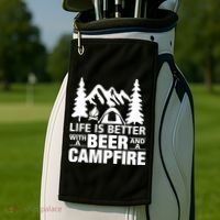 Life Is Better With A Beer And A Campfire Golf Towel thumb 2