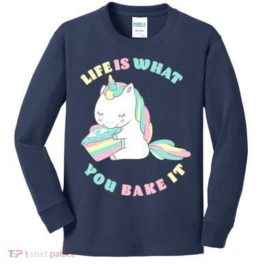 Life Is What You Bake It Unicorn Kids Long Sleeve Shirt