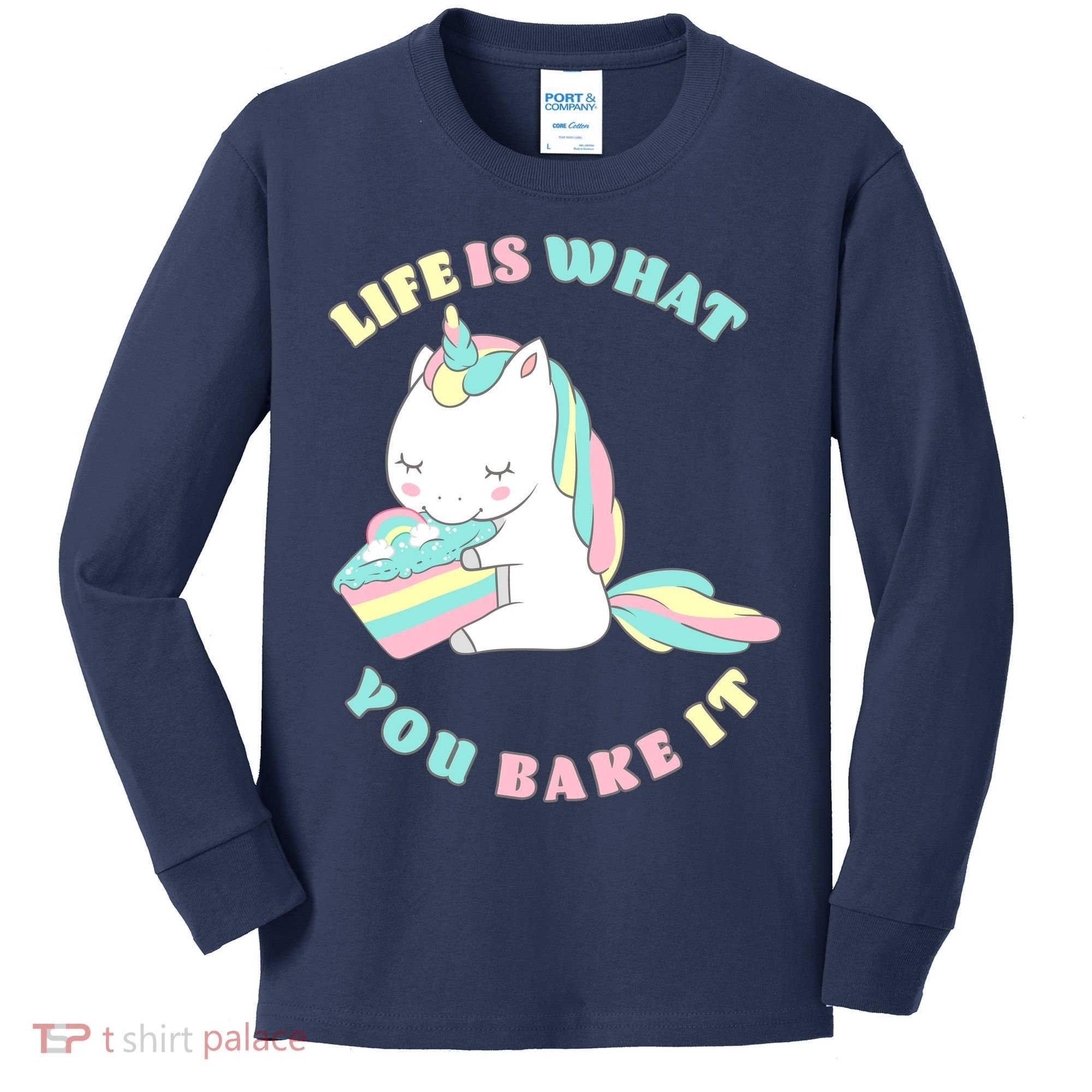 Life Is What You Bake It Unicorn Kids Long Sleeve Shirt