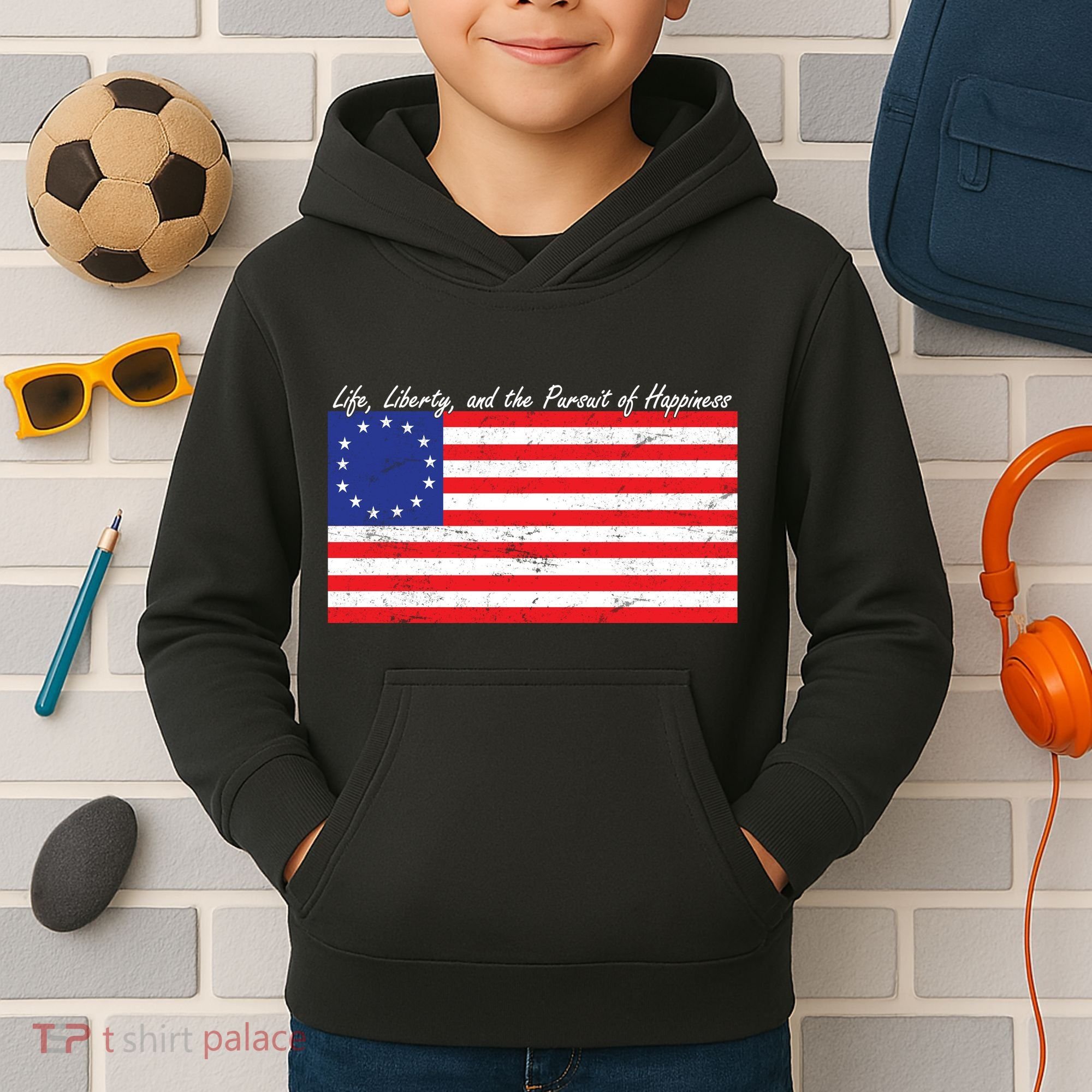Life Liberty And The Pursuit Of Happiness Flag Kids Hoodie